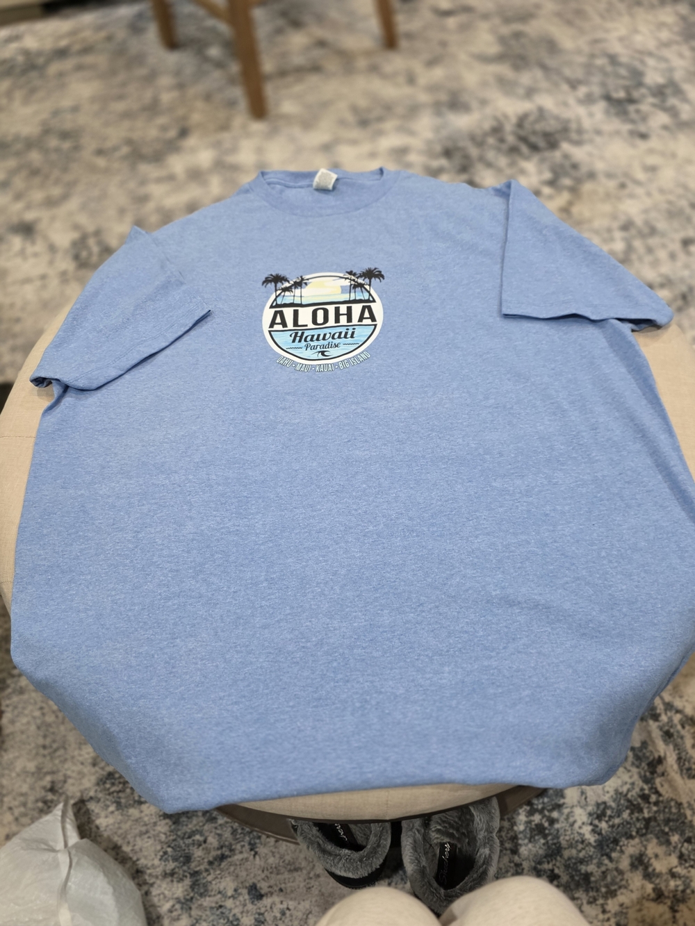 Pacifica Sky Blue Aloha Hawaii Graphic Short Sleeve Tee